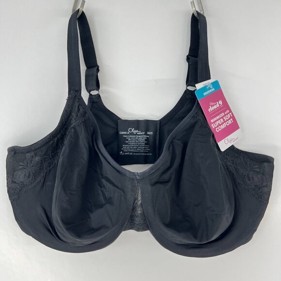 38DD- NWT Warner's Olga Cloud 9 Minimizer Underwire Plus-Size Bra in Rich Black - Picture 6 of 7